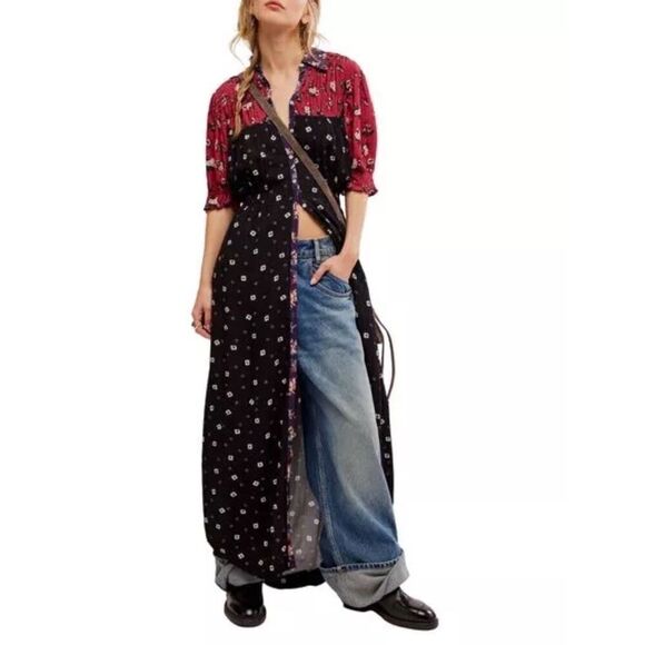 FREE PEOPLE NWT Nora midi dress in black/red Size S